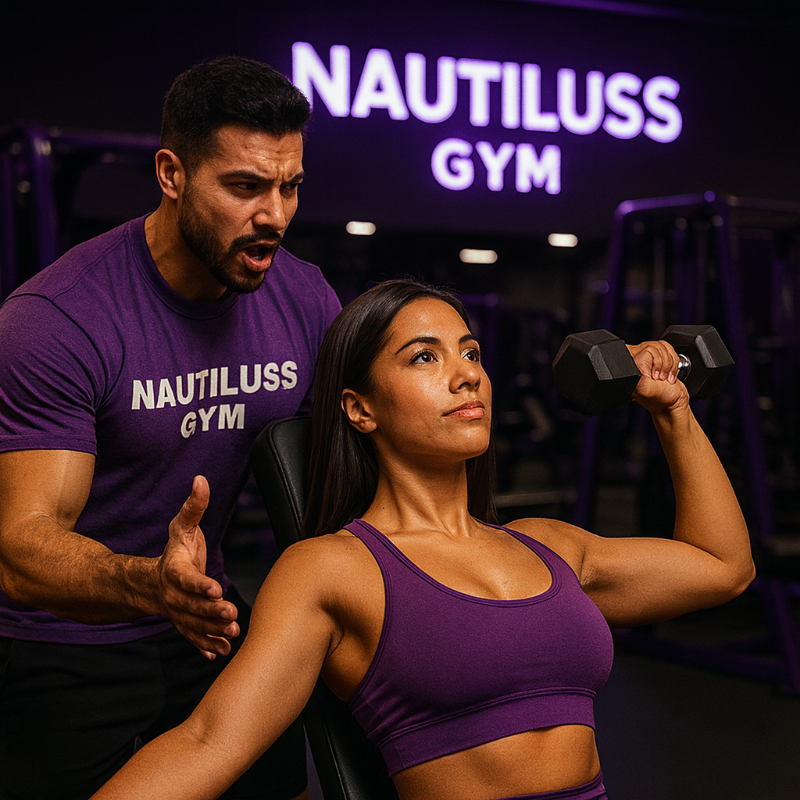 Entrenador motivando a un cliente en Nautiluss Gym
